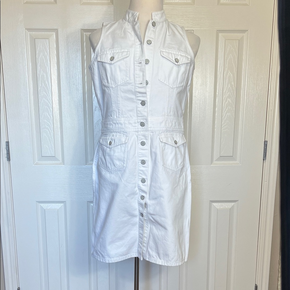 Vintage Lauren Ralph Lauren Women's Sleeveless Denim Trucker Dress  White  Sz 14